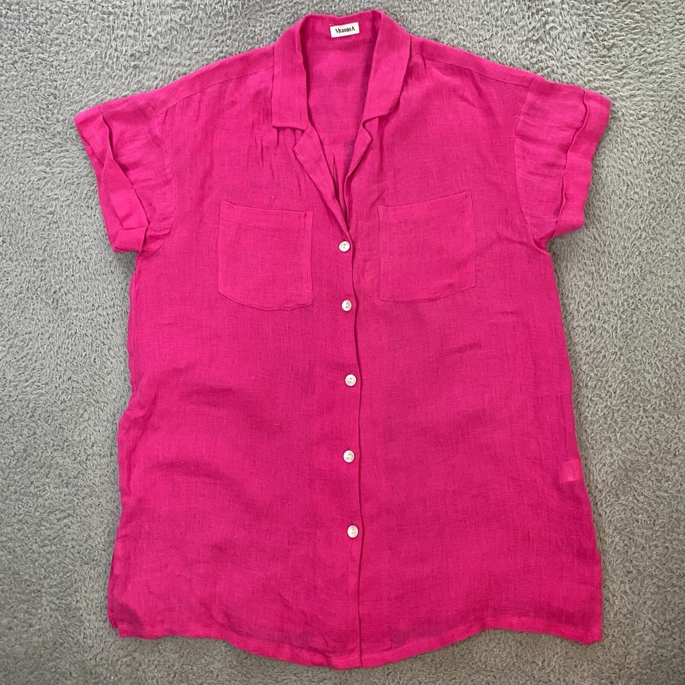 Vitamin A‎ Linen Tunic Top Womens Medium Cover Up Shirt Pink Summer Beach Resort